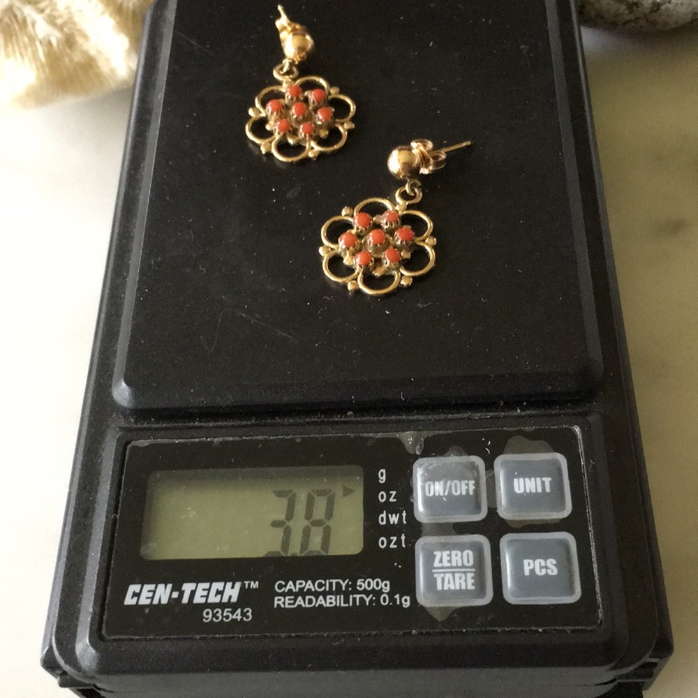 Vintage Zuni Native American Handcrafted 14K Red Coral Earrings - Picture 8 of 15